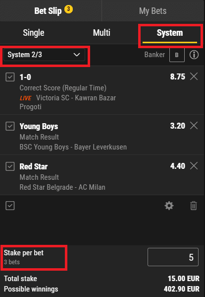 System bets example