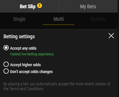 Accept all odds movement Bwin