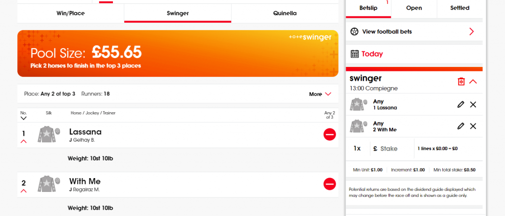 Tote Swinger bet example